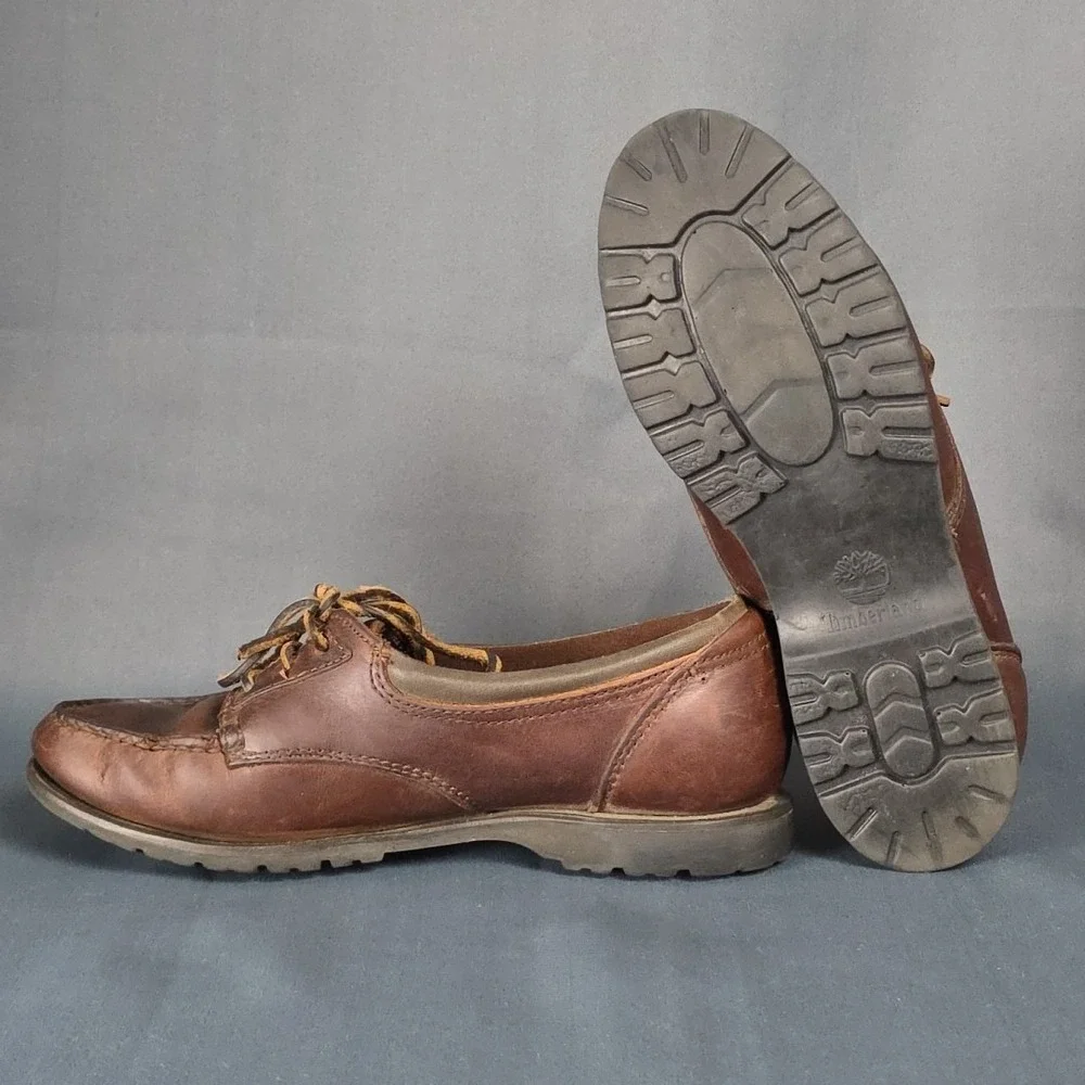 Vintage Timberland Boat Shoes Brown Waterproof Leather Size 7M 90's Y2K Made USA